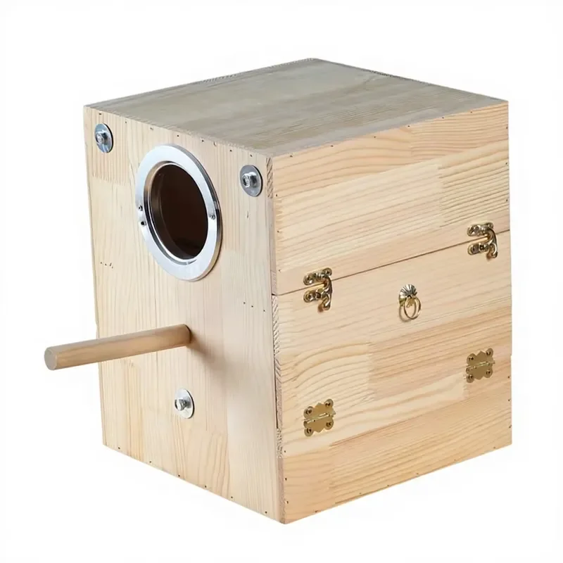 Solid Wood Vertical Bird House Parrot Feeding Box Warm Incubation Nest for Juvenile Birds Peony Tiger Skin Pattern Cage