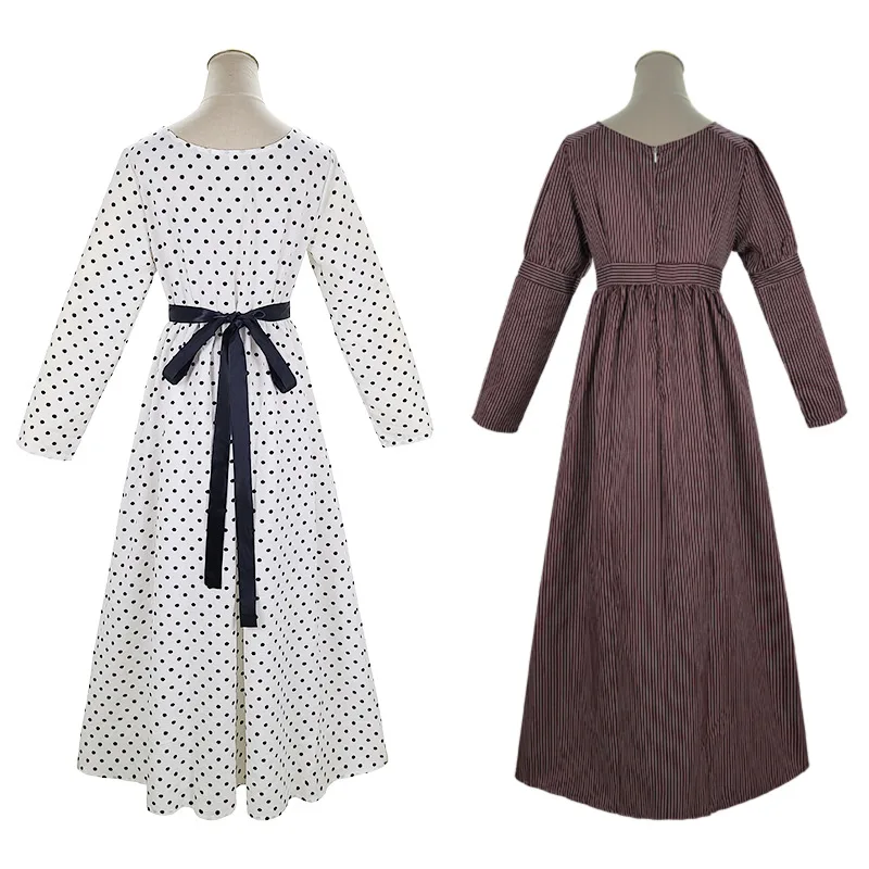 Neues mittelalterliches Polka Dot Dr. Halloween Braun gestreift Bühnenkostüm Retro Tanz Ballkleid Damen Ethnische Kleidung