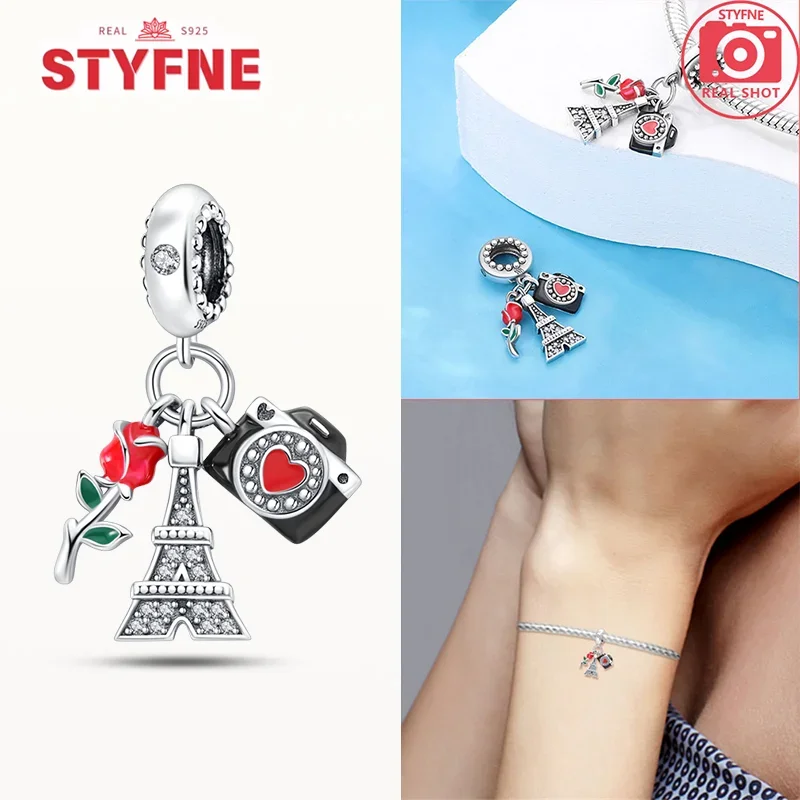 Silver-Plated Mini Eiffel Tower Charms Beads for Bracelets