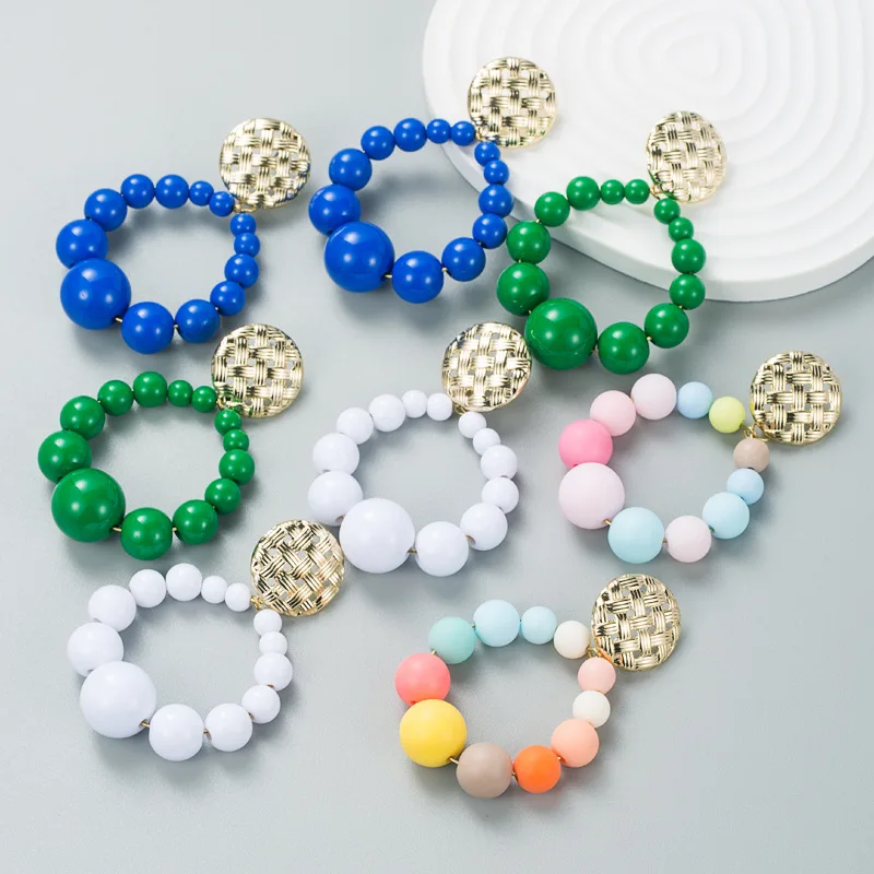 Fashion hot-selling new products exaggerated color round bead alloy earrings women's bohemian simple gradual change earrings
