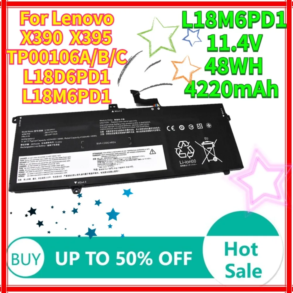 Laptop battery L18M6PD1 For Lenovo ThinkPad TP00106A X390 X395 X13 1st Gen 2020 02DL017 02DL018 SB10K97655 L18M6PD2 L18C6PD1