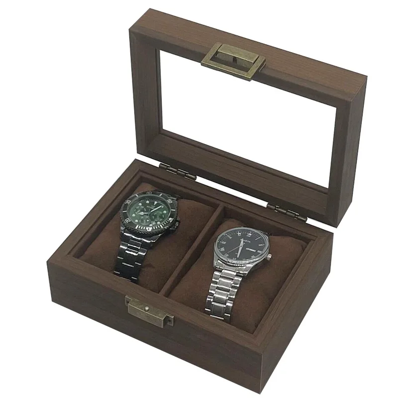 2 Slot Watch Box Wooden Lockable Display Watch Storage Boxes Travel Case For Men Women Birthday Christmas Thanksgiving Day Gift