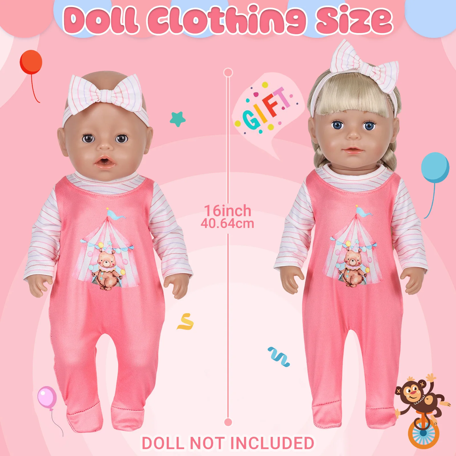 Doll Clothes for 16-18inch 40-45cm Baby Doll Circus Pattern Clothing Set Reborn Doll Baby Dolls Children's Toys Birthday Gifts