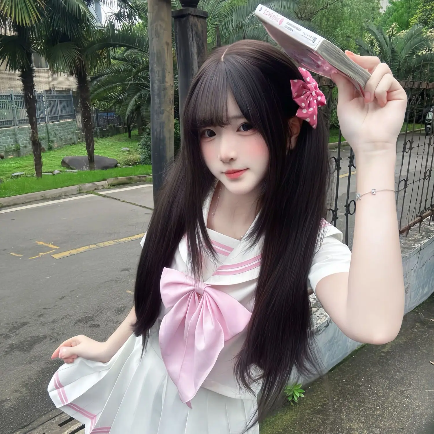 

Original 2026 Spring Cos JK Uniform Sailor Suit Set Cute School Supplies College Style Chunky Knit Pink Basic Pleated Style Girl
