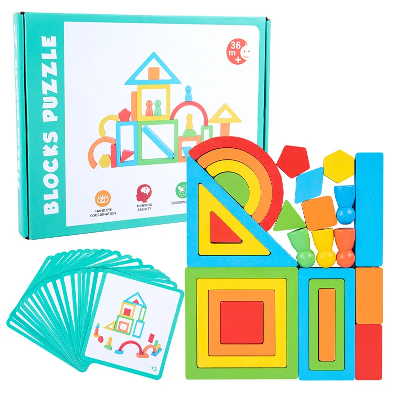 Wooden Rainbow Blocks Puzzle, DIY Educational Stack Blocks, Shape And Color Cognitive Toys, Early Education Puzzle Toy