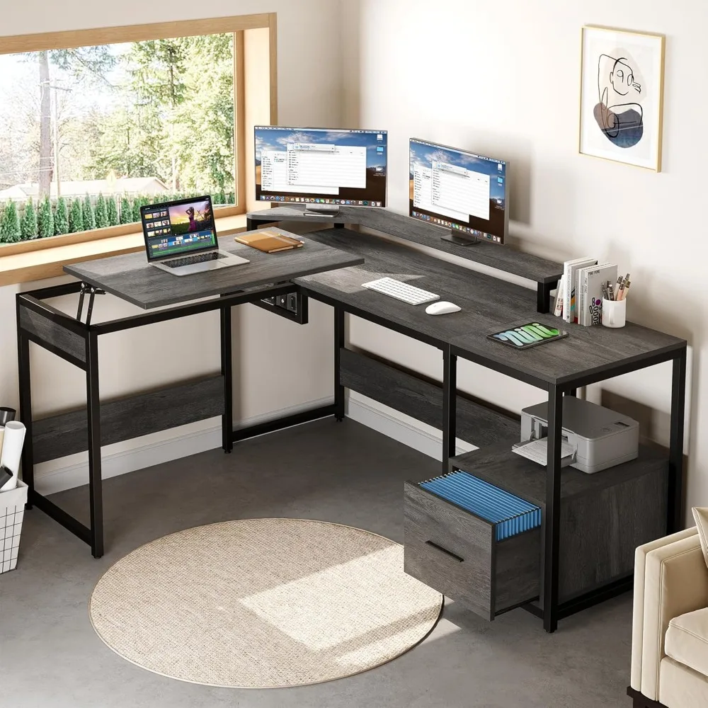 Office Desks L Shaped Desk with Lift Top, 65