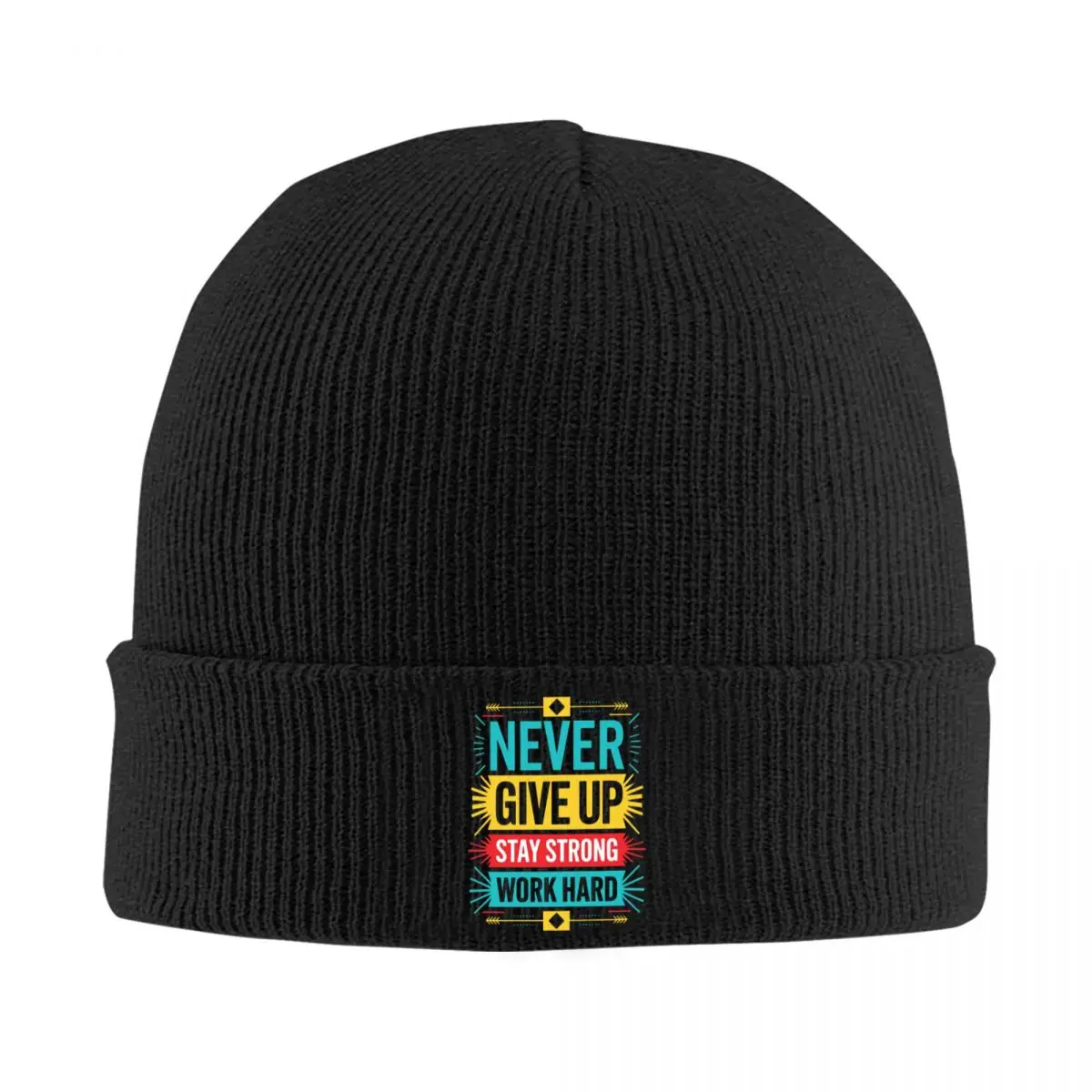 Custom Never Give Up Stay Strong Work Hard Skullies Beanies Caps Unisex Streetwear Winter Warm Knitting Hat Adult Bonnet Hats