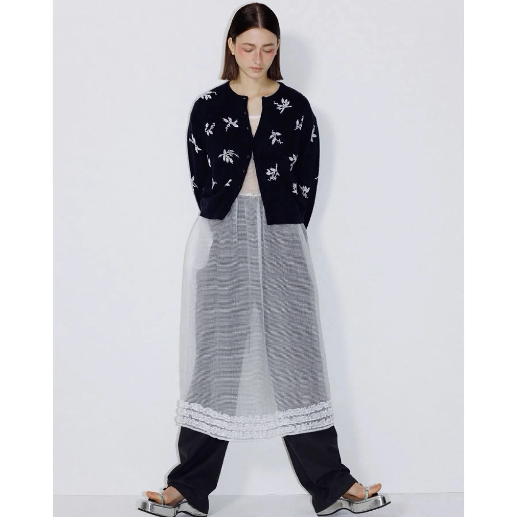 

Ate25 Lemon Cheese Heavy Work Hand Sewn Le Embroidery round Ne Woolen Open Cardigan Women's Knitted Sweater