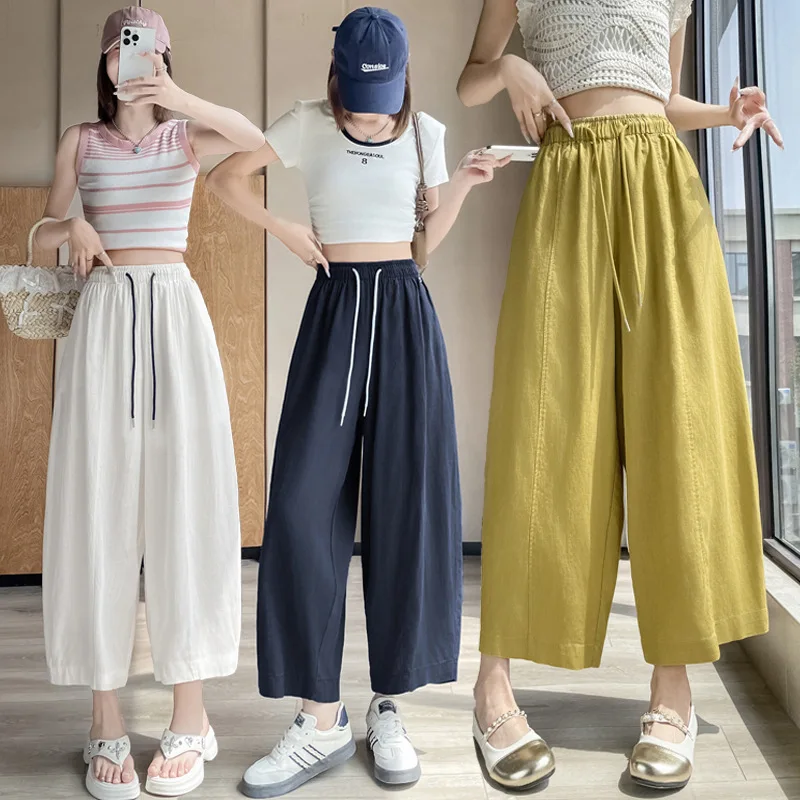 

Linen Nine-point Pants Women's Thin Cotton and Linen Wide-leg Pants Casual Pants