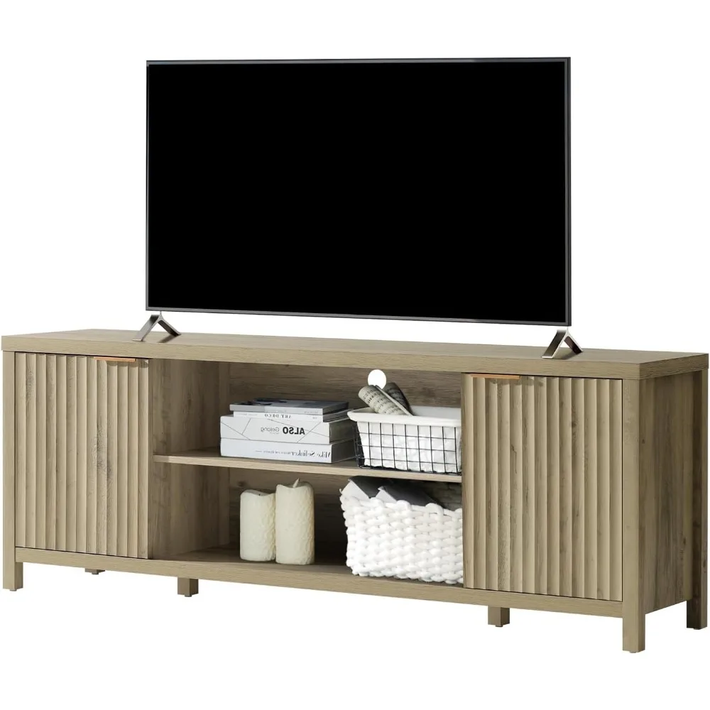 

Fluted TV Stands for Living Room, Heavy Duty Entertainment Center with Storage, Mid Century Modern Television Stands for