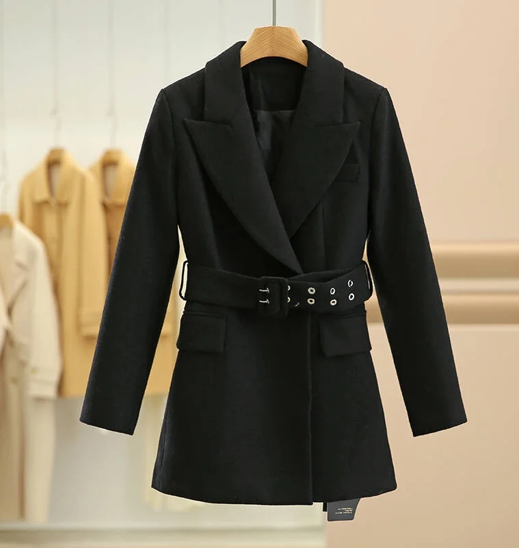 

Wool Blend Coats Womens Woolen Coat Print Winter Chenille Velvet Stand-Up Collar Elegant Mature Chic Style Office Lady Urban Ins