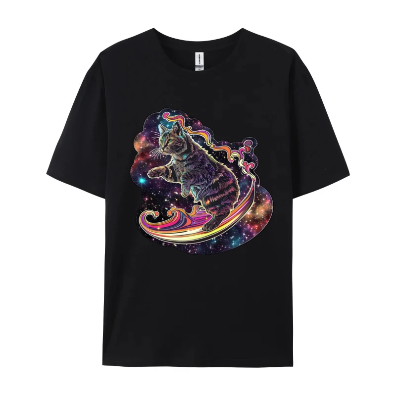 

HipHop Cat Surfing Tshirts Designer Harajuku Slim Fit Premium Cotton Man Tops Shirts Comfortable Fall Clothes Aesthetic