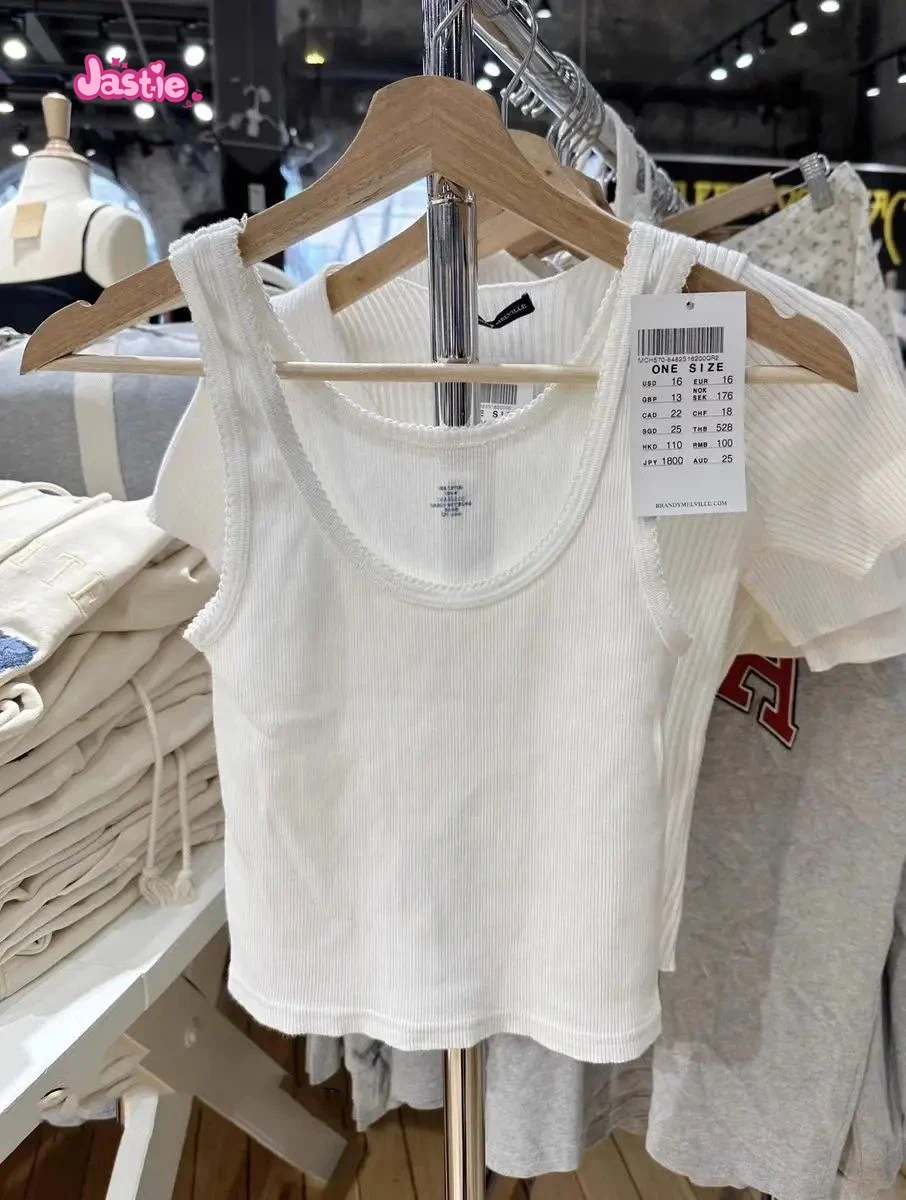 Camiseta sin mangas con ribete de encaje blanco para mujer, ropa sin mangas de algodón, chaleco Delgado, informal, sólido, Simple, dulce, camisola básica que combina con todo