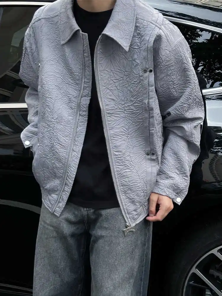 

Gray Pleated Collar Workwear Jacket Men's Short Style American Cool Baseball Vest Pilot Jacket Autumn Youth Fashion Polyester...