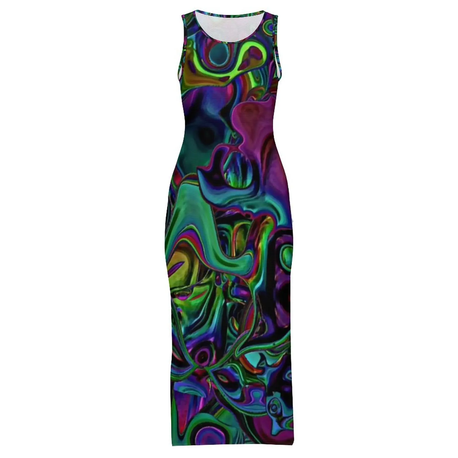Abito aderente liquido colorato Abito estivo con design astratto in marmo Abiti maxi casual Abito da strada dal design senza maniche da donna