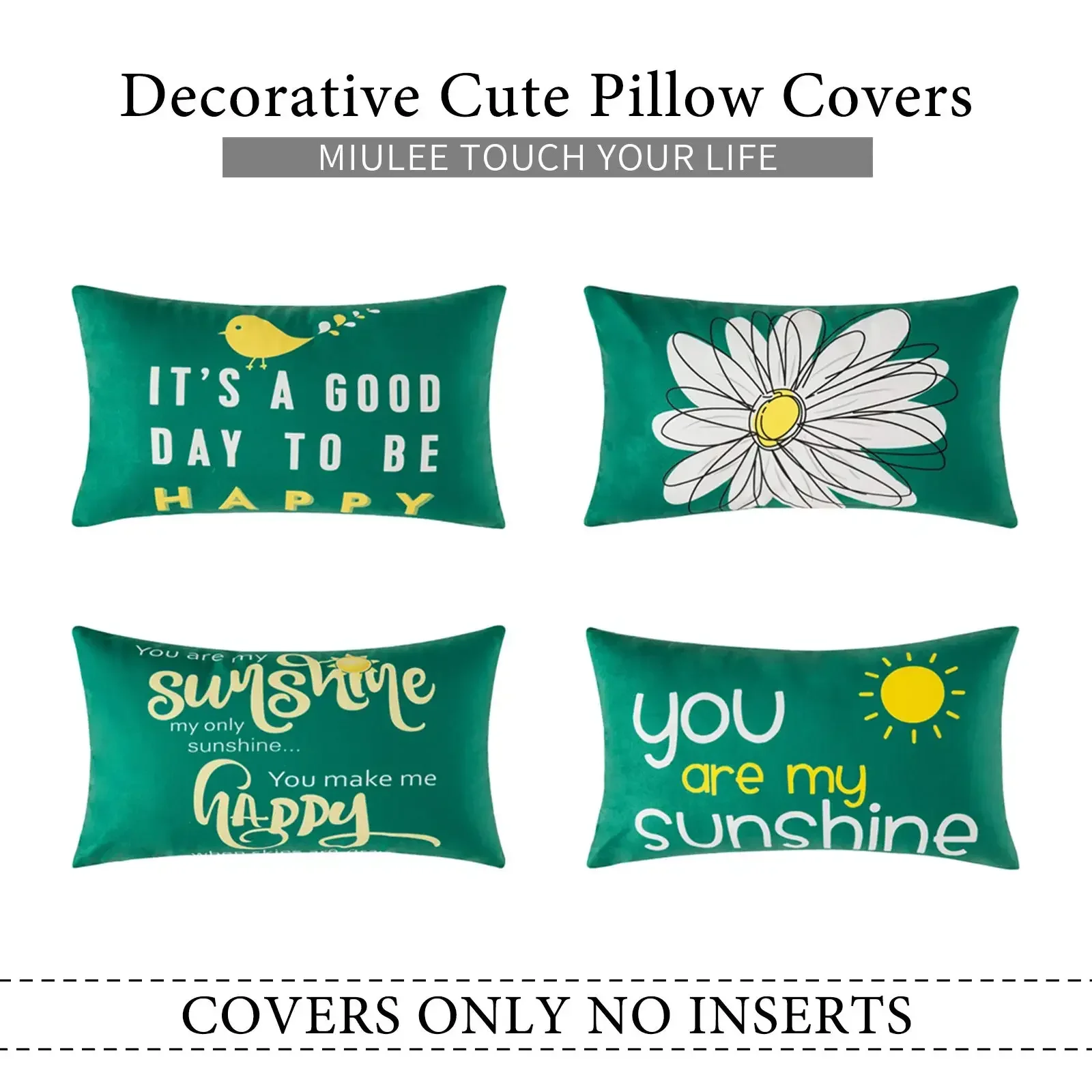 You are my sun daisy happy bird green waist pillow cover sofa cushion cover home decoration can be customized 30*50 40*60