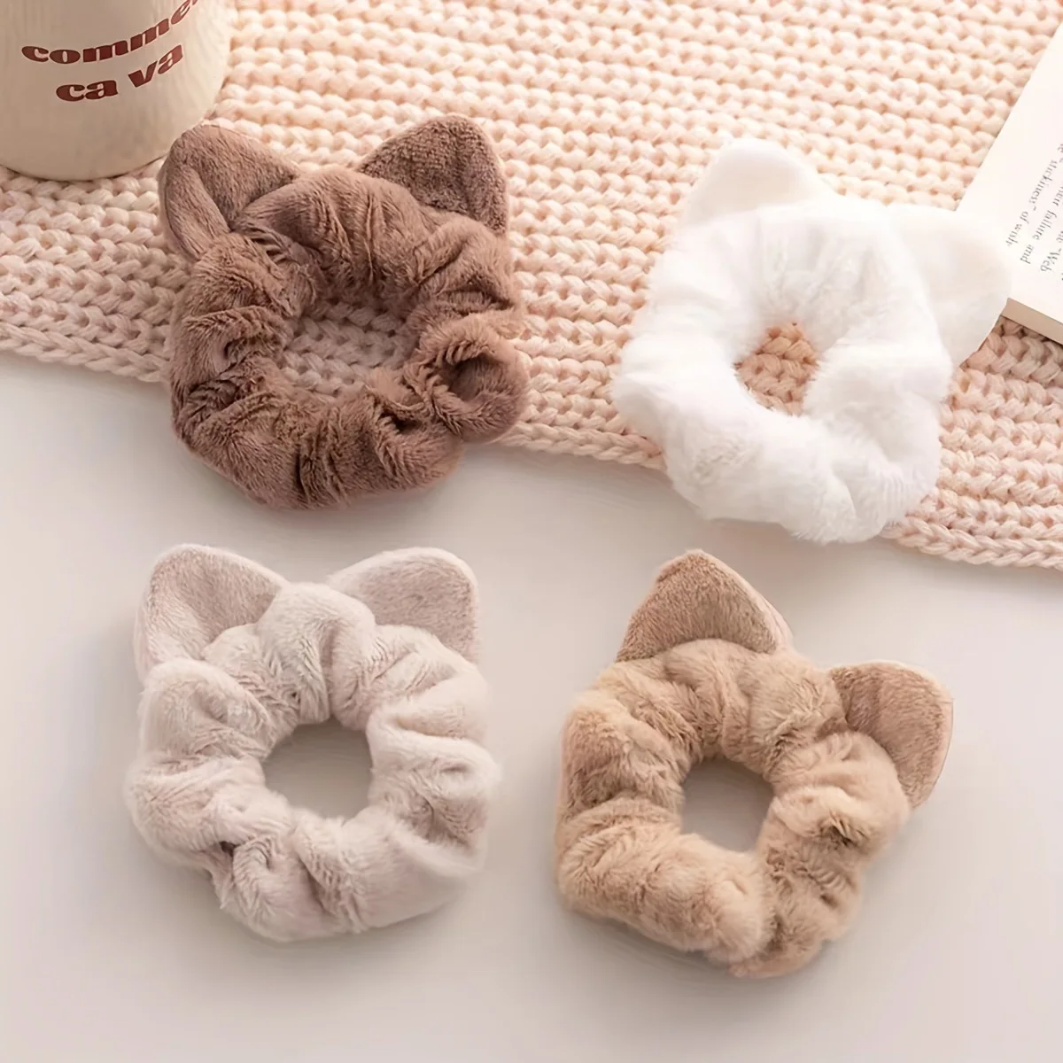 Cute Plush Hair Tie Cartoon Cat Ears Versatile Elastic Headband Female Simple Large Intestine Hair Tie Girl Headwear Daily Wear