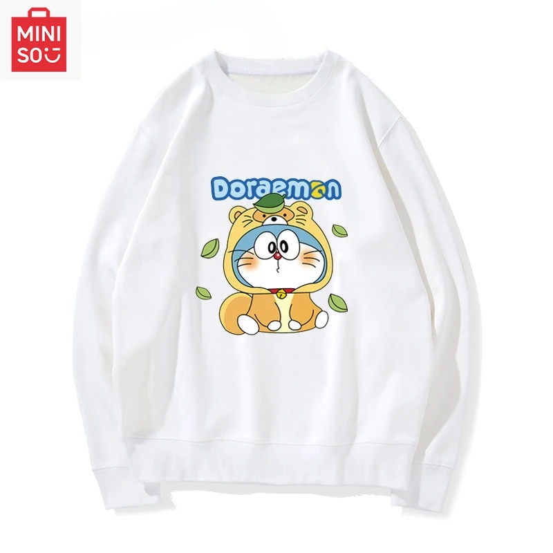 

MINISO collaboration Doraemon printed hoodie, long-sleeved loose, cartoonish, casual and cute for girls and boys