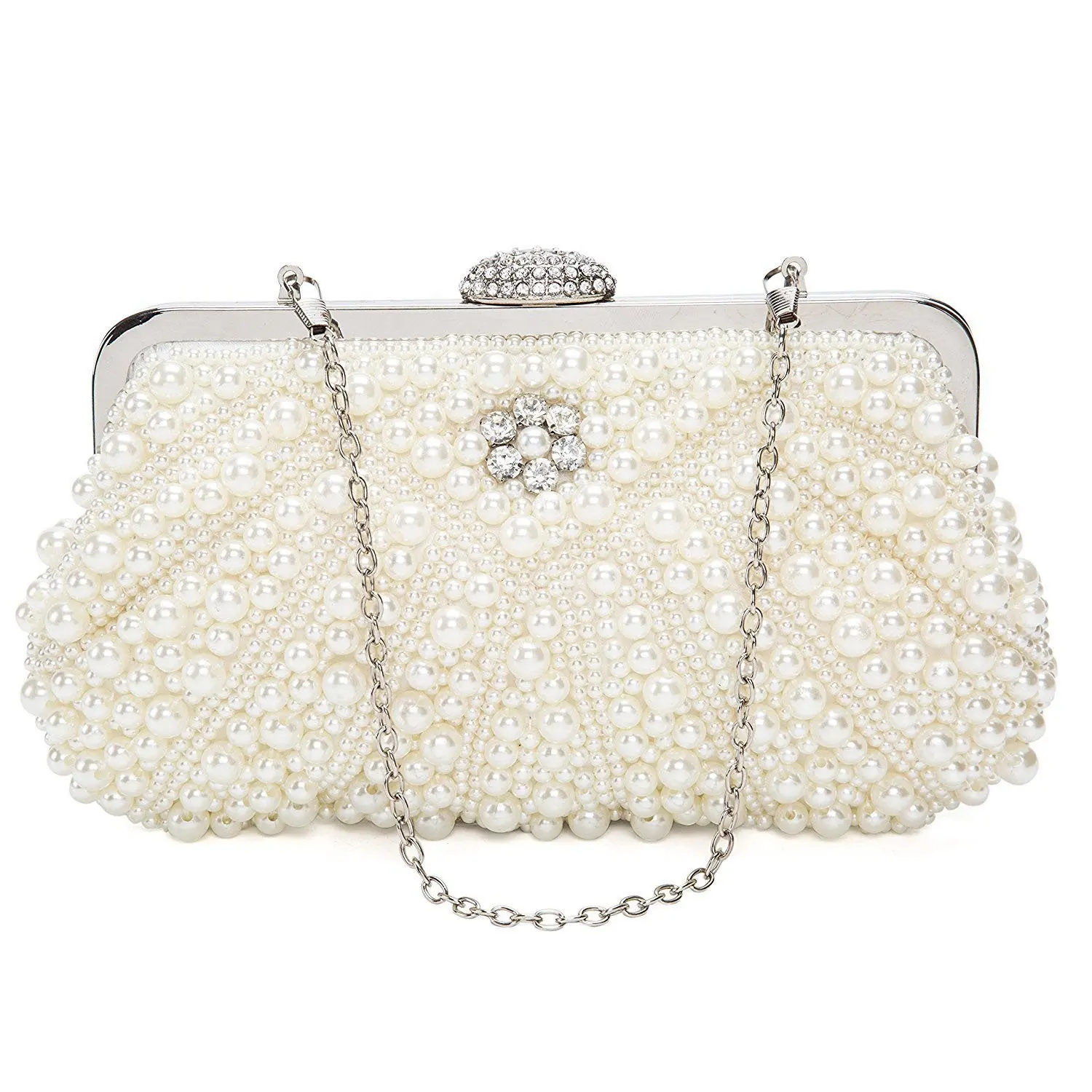 FZFZ Women Pearl Clutch Bags Evening Bag Purse Handbag For Wedding Chain Bag For , White