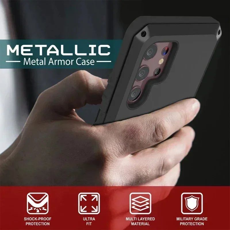 Case For Samsung S24 Ultra S23 Ultra Plus Note 20 Ultra Case Heavy Duty Protection Doom Armor Metal Aluminum Phone Luxury Cover