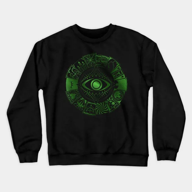 

Autumn and Winter Style Mysterious Green Eye Pattern Sweatshirt Unique Occult - Inspired Design Top for Trendy Look