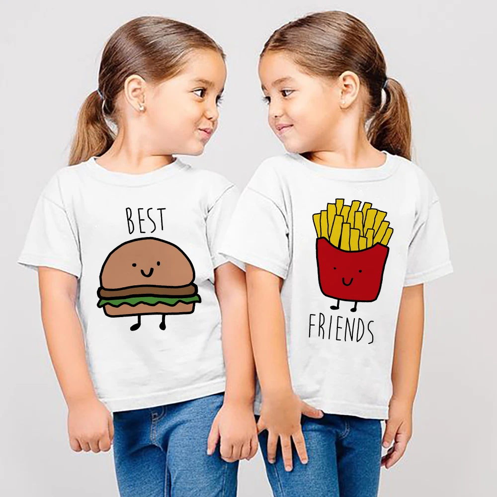 Best Friend Twins Boys Girls Summer Tshirt Funny Children Tee Shirt Casual Short Sleeve Shirt Tops Twins Brother Sister Tees