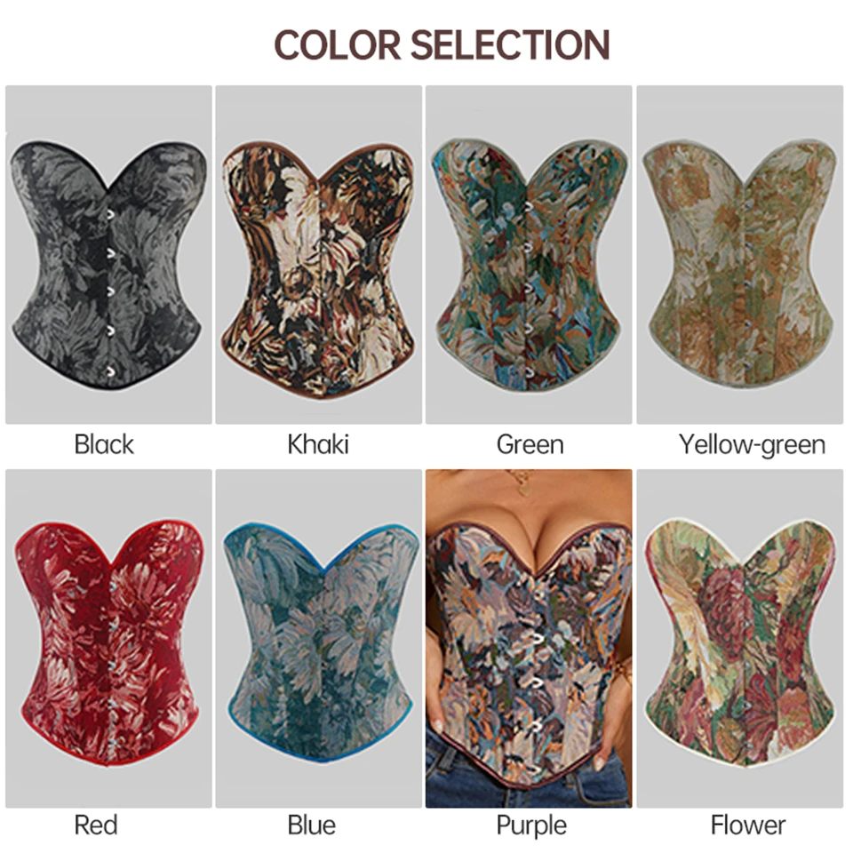 Becirzet Vintage Korsett Taillenformer Shapewear Mehrfarbige Blumen Bustier Top Schnürung Schlankmachende Damenbekleidung – Detail 2