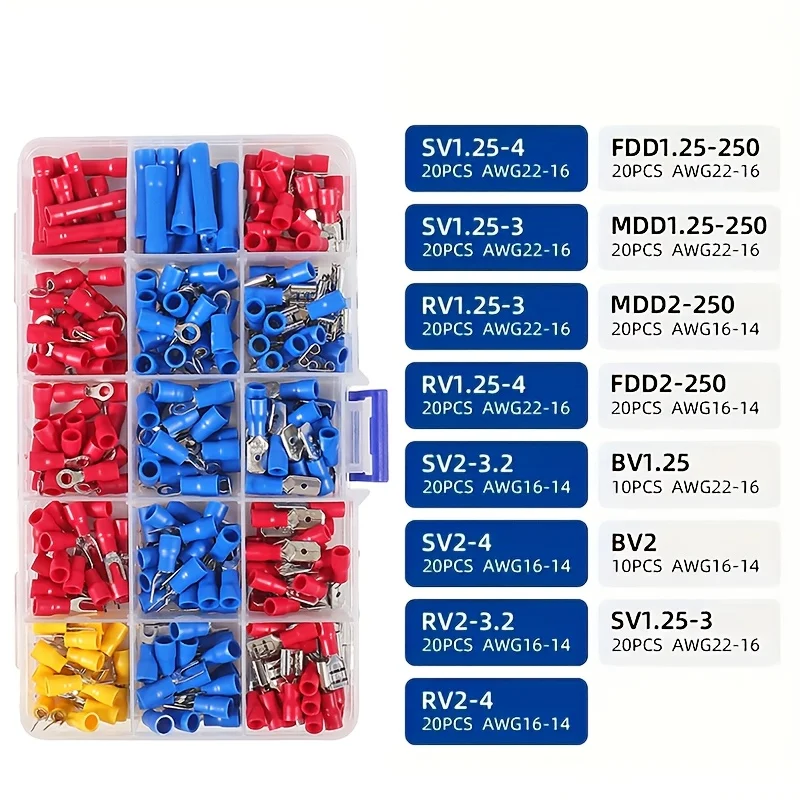 SN-02C Wire Crimping Tool Kit AWG 23-13 280PCS Insulated Wire Electrical Connectors Ring Spade Cable Lugs Wire Crimp Set image 2