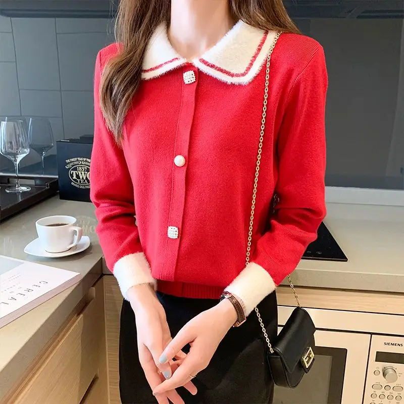 Sweet Contrast Knitting Pullovers Top Autumn Winter New Long Sleeve Academy All-match Sweaters Fashion Elegant Women Clothing