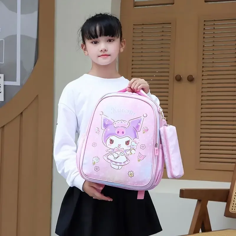 MINISO Hello Kitty Pink School Bag for Kindergarten Student Girls Kuromi New Grade 1-3 Cute Cartoon Light Weight Kids Backpack