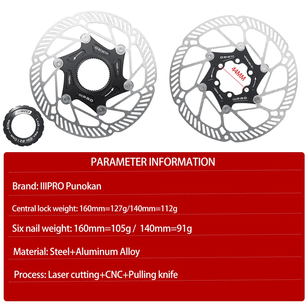 IIIPRO 6-Bolzen Centerlock Ultraleichte Scheibenbremsscheibe mit Wärmeableitung für MTB-Rennrad 140 mm/160 mm Hochleistungsbremse – Detail 1