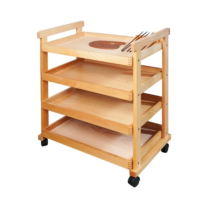 

Imported beech four-layer simple oil painting car, four-layer movable oil painting sketch cabinet