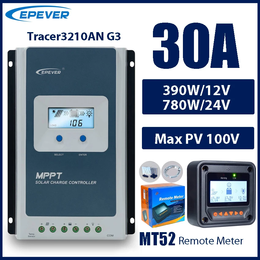 30A MPPT Solar Charge Controller 12V/24V Battery Voltage Max Solar Panel 100V EPEVER Regulator With MT52 Data Monitor