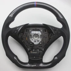 Replacement Real Carbon Fiber Steering Wheel with Leather for BMW E60 E61 5 Series 2003-2010