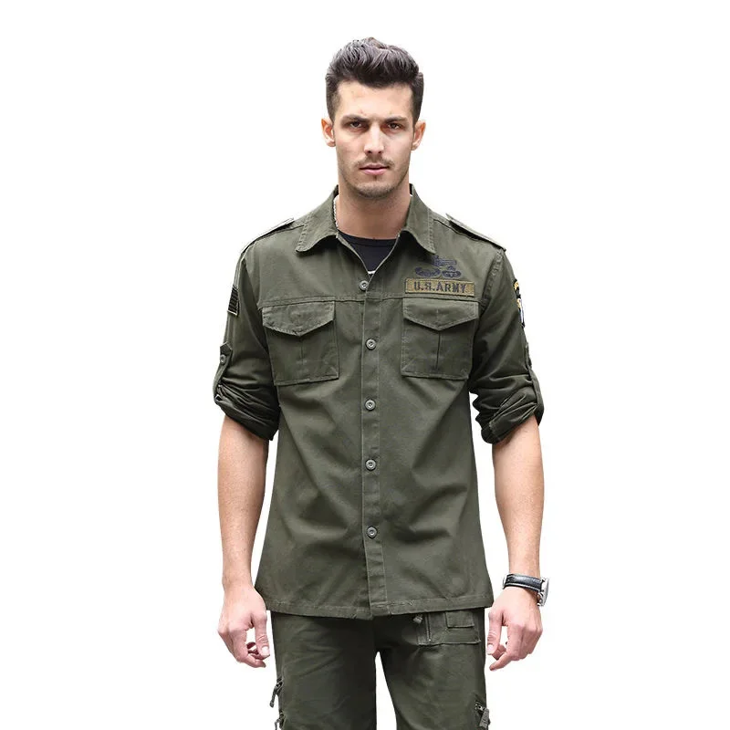 

American 101 Airborne Tactical Shirt Military Special Forces Lapel Outdoor Jacket Training Coat Retro Cotton Casual Shirts