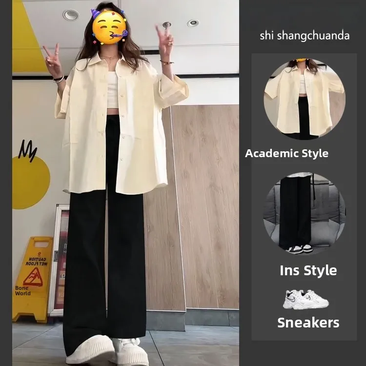 

Summer Thin ort Sve Pure Color Women's irt Vintage Hong Kong Sle Design Loose Salt System Top Korean Version Co...