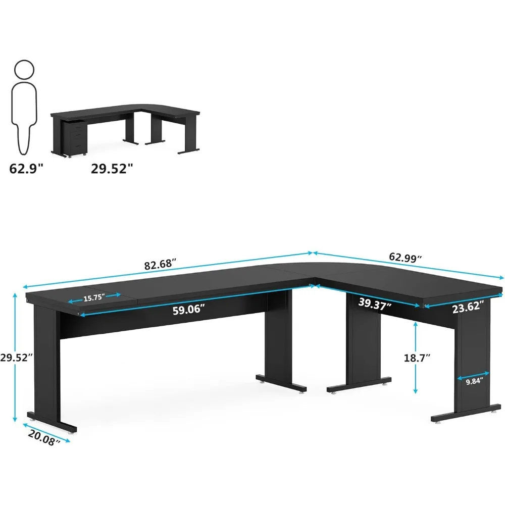 83 Inch L-shaped Office Desk,large Administrative Computer Desk with 3 Drawers File Cabinet and Storage Drawers Office Furniture