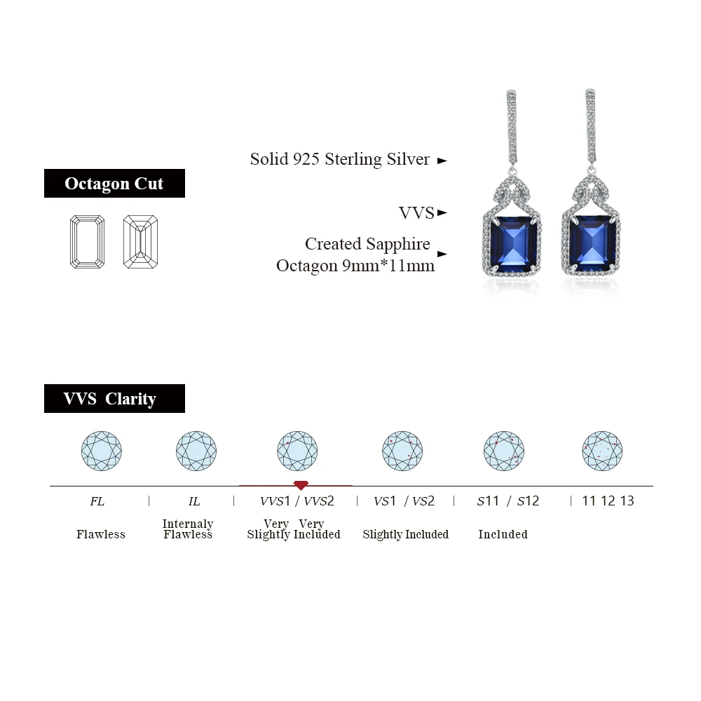 CHARMING Fashion 5.0Ct Created Ruby Sapphire Earring Original 925 Sterling Silver for Women Octagon Cut Daily Party Jewelry Gift