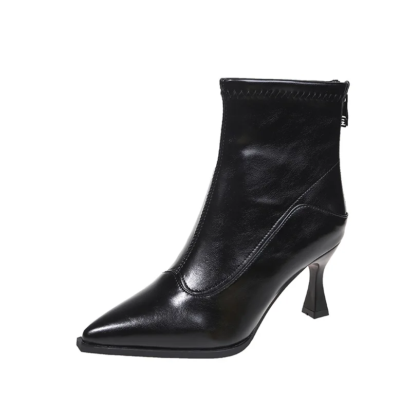 النساء عالية الكعب الأحذية الجلدية القصيرة 2025 جديد الإناث وأشار رقيقة كعب الأحذية السيدات الكاحل أحذية بوت قصيرة بوتاس موهير Bottes فام #4