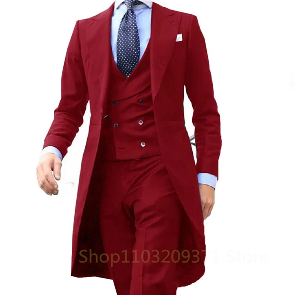 Royal Blue Long Tail Coat 3 Piece Gentleman Man Suits Male Fashion Groom Tuxedo for Wedding Prom Jacket Waistcoat with Pants