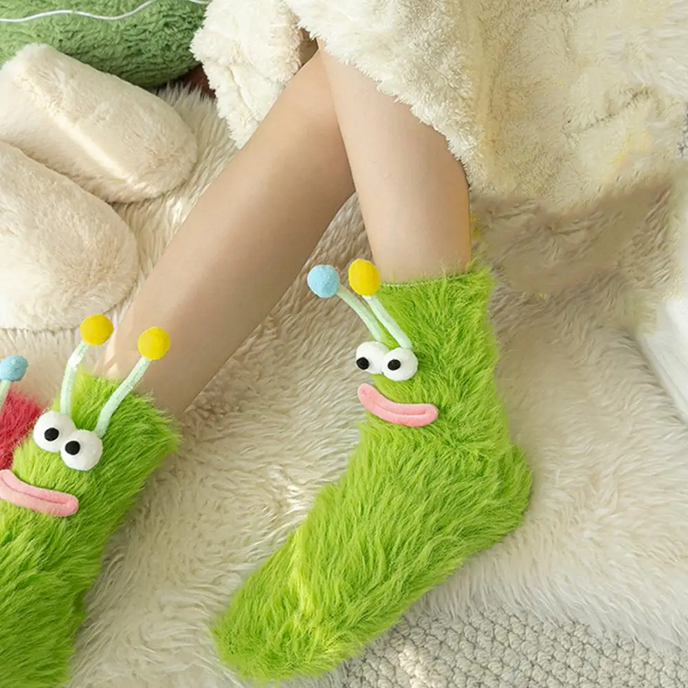 Cute Ugly Big Eye Funny Fleece Floor Socks Coral Velvet Thickened Warm Plush Socks Floor Sleeping Socks Coldproof Fluffy Socks view 5