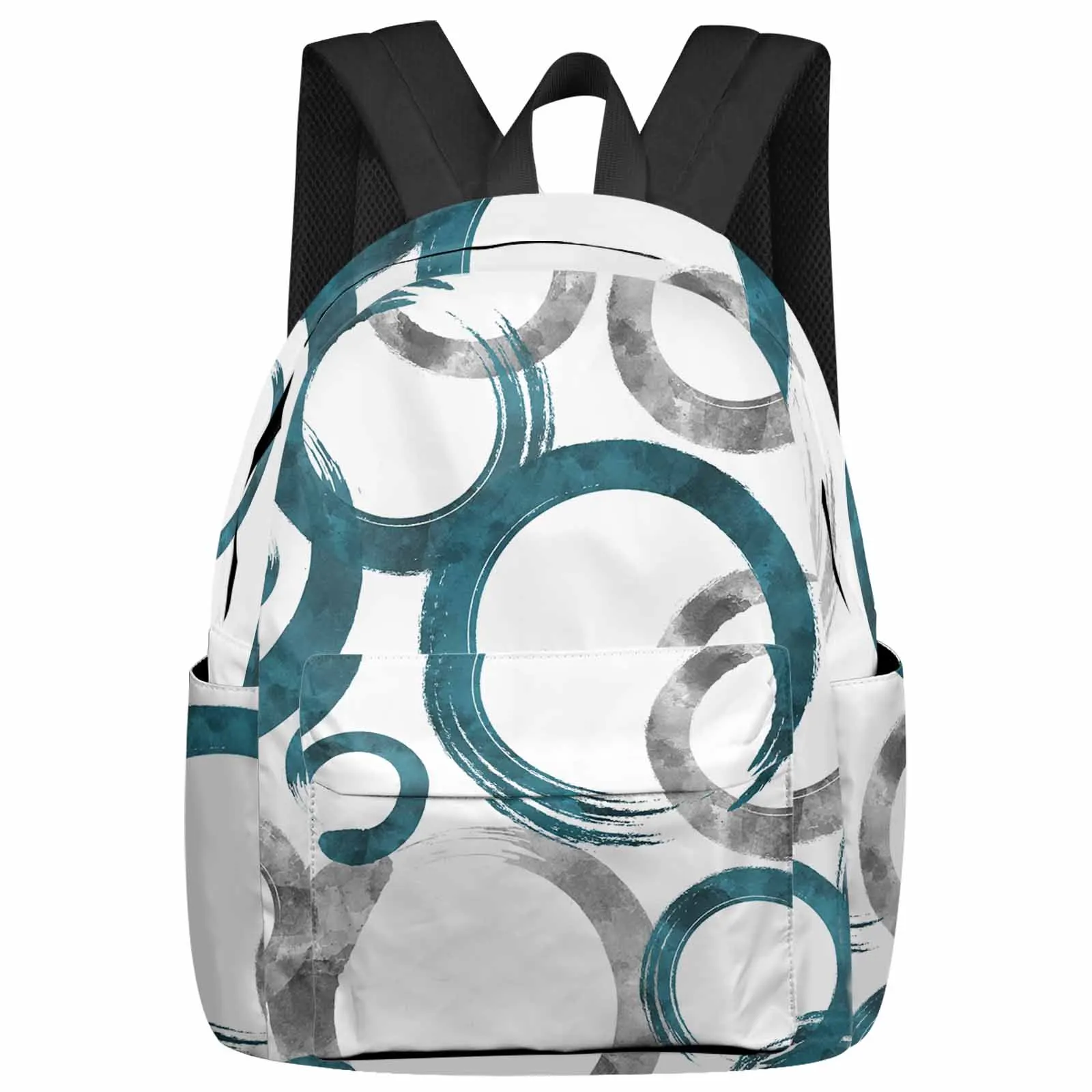 Geometric Paint Circles Blue Gray Backpack School Bags for Teenagers Students Laptop Bag Women's Casual Travel Backpack