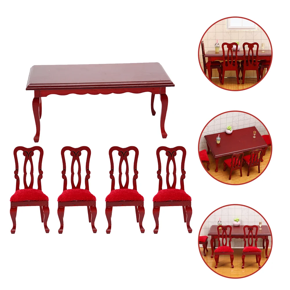 

Set Vintage Dining Chair Child Tiny House Mini Furniture Wood Table Chairs Miniature