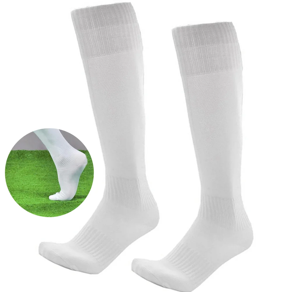 Unisex Sports Mens Boys Football Soccer Plain Long Socks Over Knee High Sock (White)