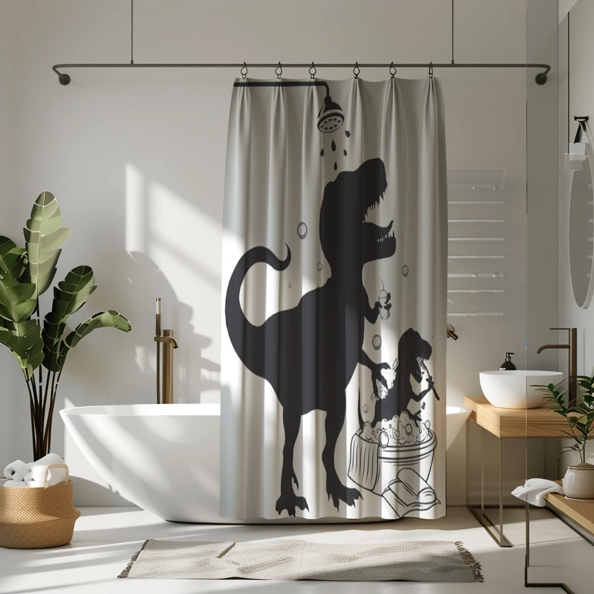 1 pack of bathing dinosaur pattern polyester material shower curtain tarpaulin bathroom thickeneded mildew-proof partition curtain bathroom