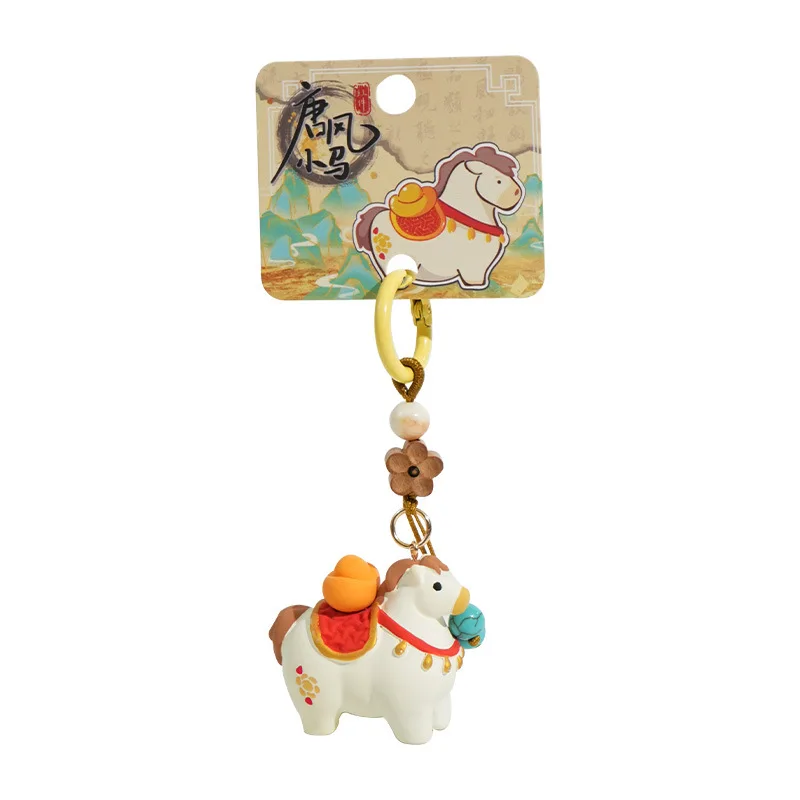لطيف سلالة تانغ نمط السمين المهر دمية المفاتيح الصين شيك التنين الحصان زهر الكمثرى الزنجفر روبي الأزرق حجر مطرز المفاتيح