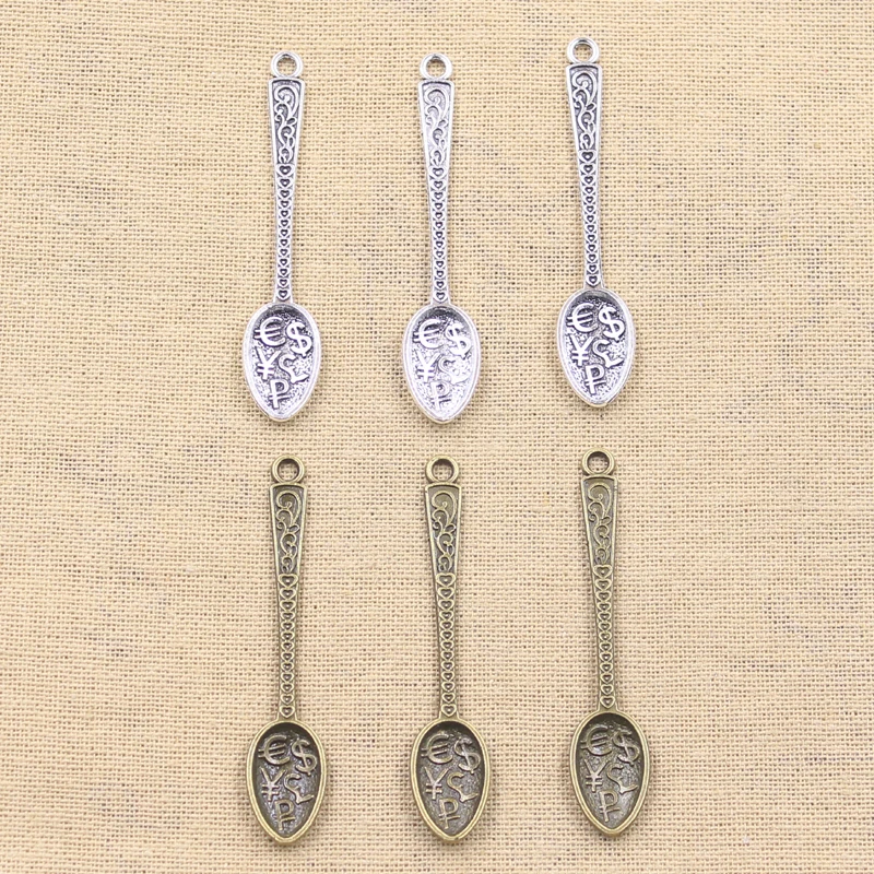 8pcs Charms Dollar Spoon Money 57x12mm Antique Bronze Silver Color Plated Pendants Making DIY Handmade Tibetan Finding Jewelry