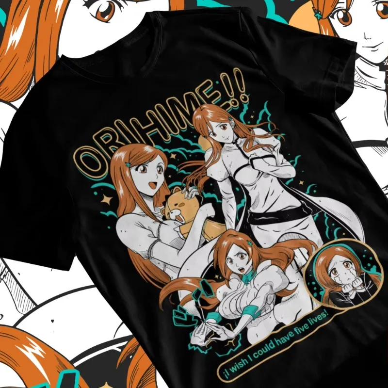 Trend Summer 2025 Cosplay Neutral Black and White Orihime Inoue T-Shirt Ichigo Bleach Anime Manga Zaraki Kenpachi Soft Tee