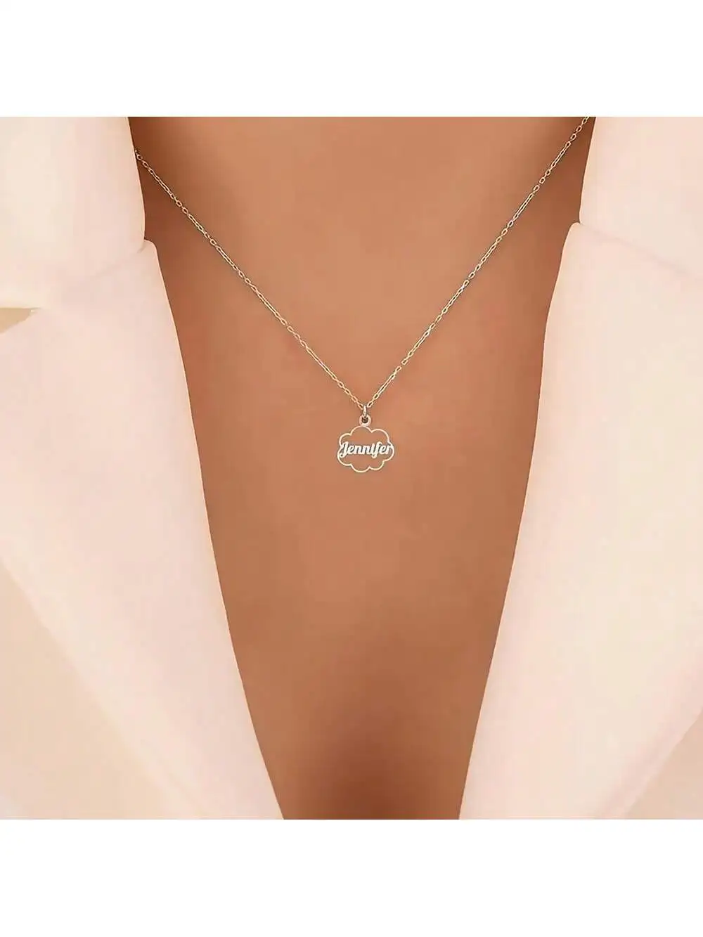 1 Piece Personalized Cloud Pendant Necklace, Custom Name, Women's Daily & Special Occasion Jewelry Gift, Valentine's Day