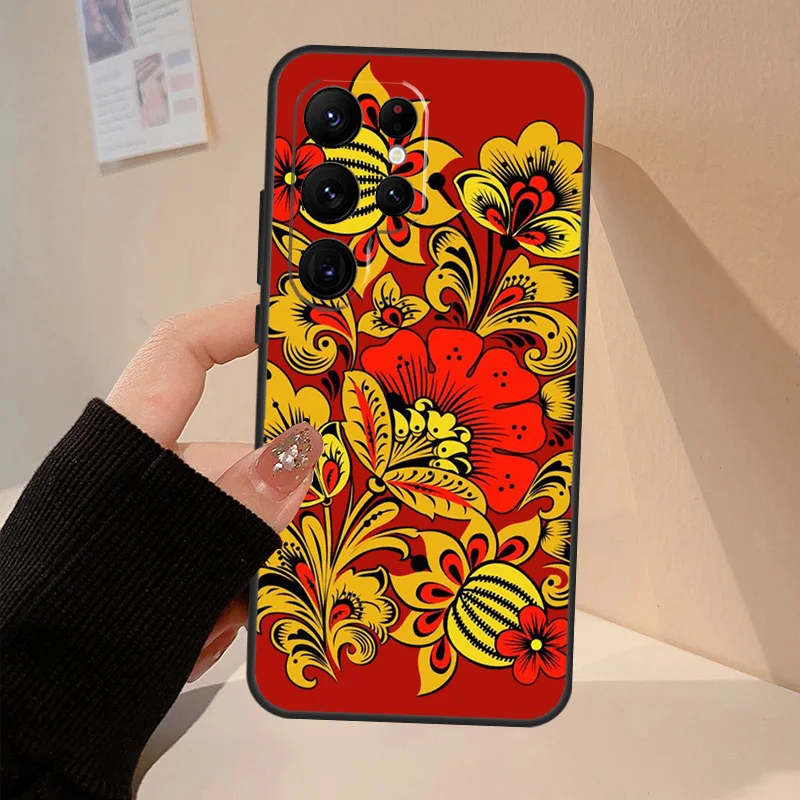 Khokhloma Russian Pattern Flower Case For Samsung Galaxy S23 S24 S25 Ultra S20 S21 S22 S9 S10 Plus S20 FE S24 FE Cover Coque
